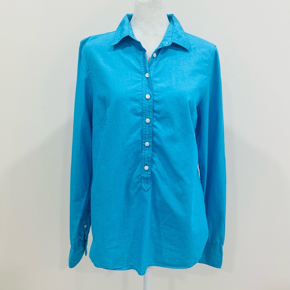 J.Crew  Women’s  Quarter ‎ Button Ocean Blue Long Sleeve Shirt  Size S